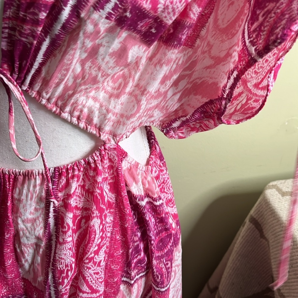 ZARA MAXI DRESS CUT OUT PATCHWORK PINK FUCHSIA LONG COTTON, 3709/917,size large - Picture 16 of 16